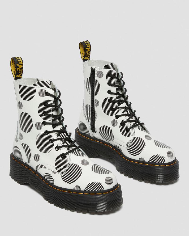 White Men's Dr Martens Jadon Polka Dot Smooth Leather Platform Boots | CA 558QMA